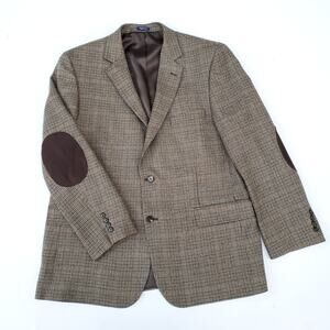 Saddlebred Blazer Sport Coat Academia Wool Blend Elbow Patch Houndstooth 48R